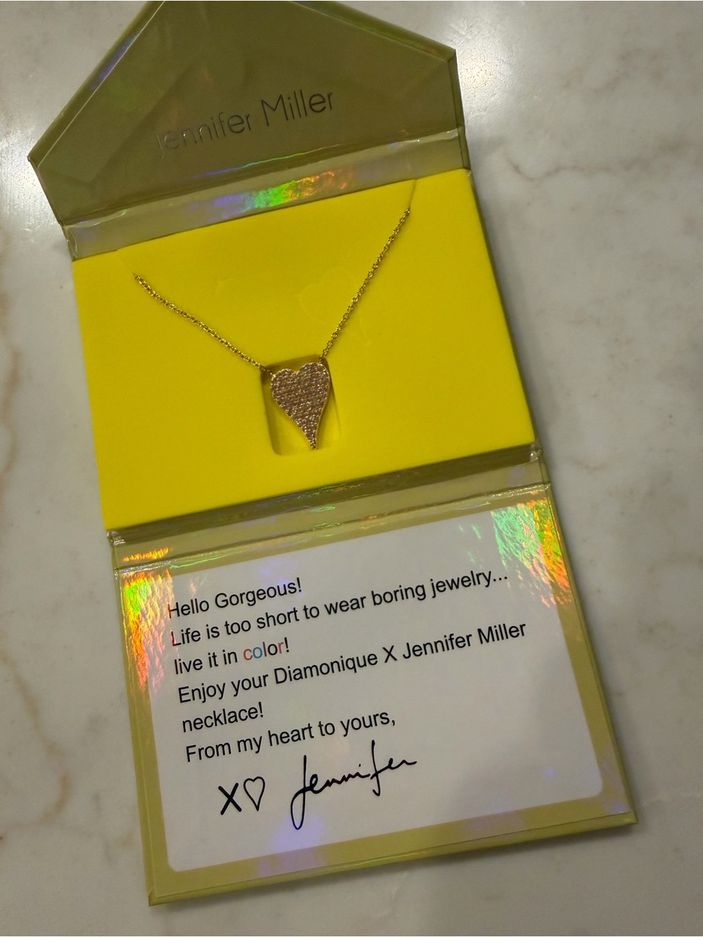 Diamonique x Jennifer Miller Signature Heart Necklace Rhinestone Rose Gold Gift - Picture 3 of 4
